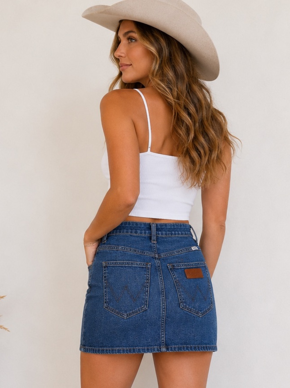 Wrangler x Urban Outfitters Denim Mini Skirt M Stretch High Rise Blue Jean Skirt